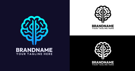 Blue and Black Circuit-Inspired Brain Tech Logo Template