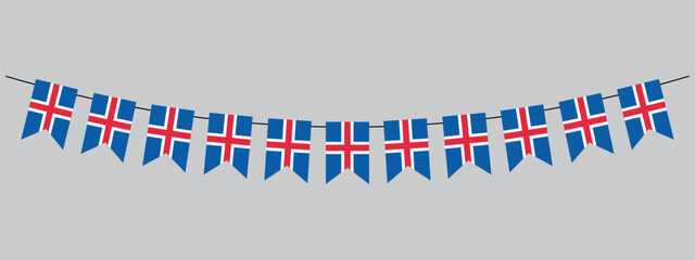 Iceland flag garland, pennants on a rope for party, carnival, festival, celebration, National Day of Iceland, bunting decorative pennants, vector illustration