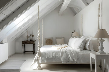 Stylish white attic bedroom corner