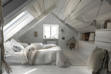 Stylish white attic bedroom corner