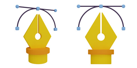 3d pen tool, graphic design 3d set, transparent background, double view angle