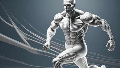 3D rendering of the male muscles of a running person