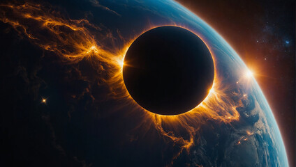Majestic Solar Eclipse in Deep Space - A Cosmic Phenomenon.