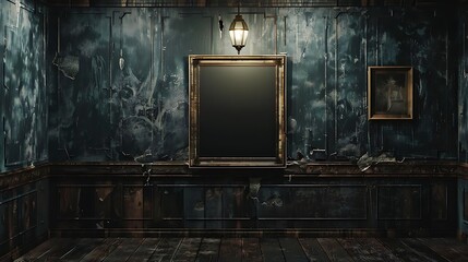 The dark room is illuminated by a single light bulb