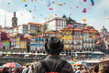 Obraz premium Festive tribute: st. john baptist birth, san joao do porto festival - commemorating nativity of revered saint amidst the joyous atmosphere of festival, brimming with cultural delights and merriment.