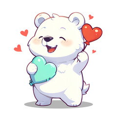 cute white bear with love shaped balloons