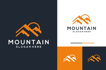 Simple mountain with sun logo design inspiration
