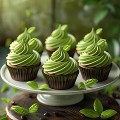 plate of matcha cupcakes with green frosting 