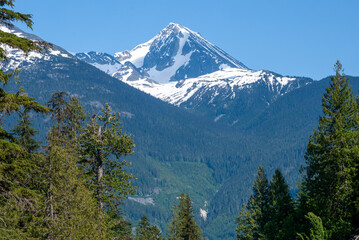 Views of the stunning peaks of Garibaldi Park viewed from the valley trail in Whistler BC