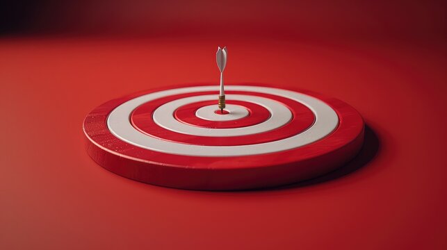 Precision Personified: A Dart Perfectly Centered on a Red and White Target, Symbolizing Goal Achievement and Accuracy
