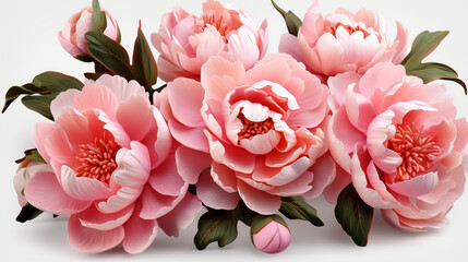 Floral illustration of pink peony flowers on white background