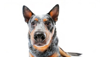 Fototapeta premium Australian cattle dog - Canis lupus familiaris - is a breed of herding dog developed in Australia for droving cattle over long distances across rough terrain isolated on white background