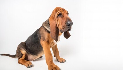 Bloodhound dog - Canis lupus familiaris - is a large scent hound, originally bred for hunting deer, wild boar, rabbits, and since the Middle Ages, for tracking people isolated on white background