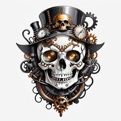 Steampunk Skull with Top Hat and Gears
