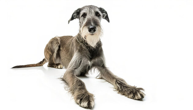 Irish Wolfhound dog - Canis lupus familiaris - is a breed of large sighthound used by hunters who for its ability to dispatch game caught by other, swifter sight hounds . isolated on white background