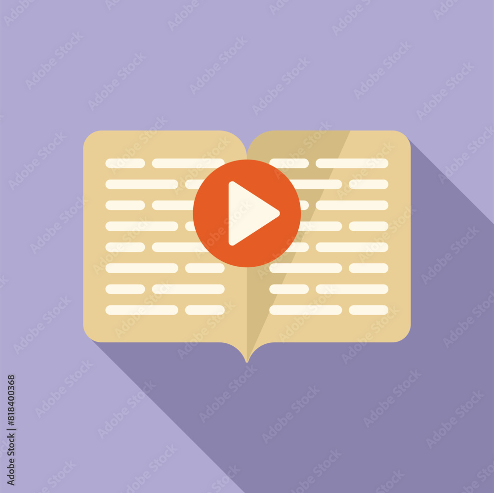 Poster flat design icon showing an open book with a play button, symbolizing elearning