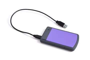External Hard Disk drive with usb cable isolated on white background. External HDD shock resistance