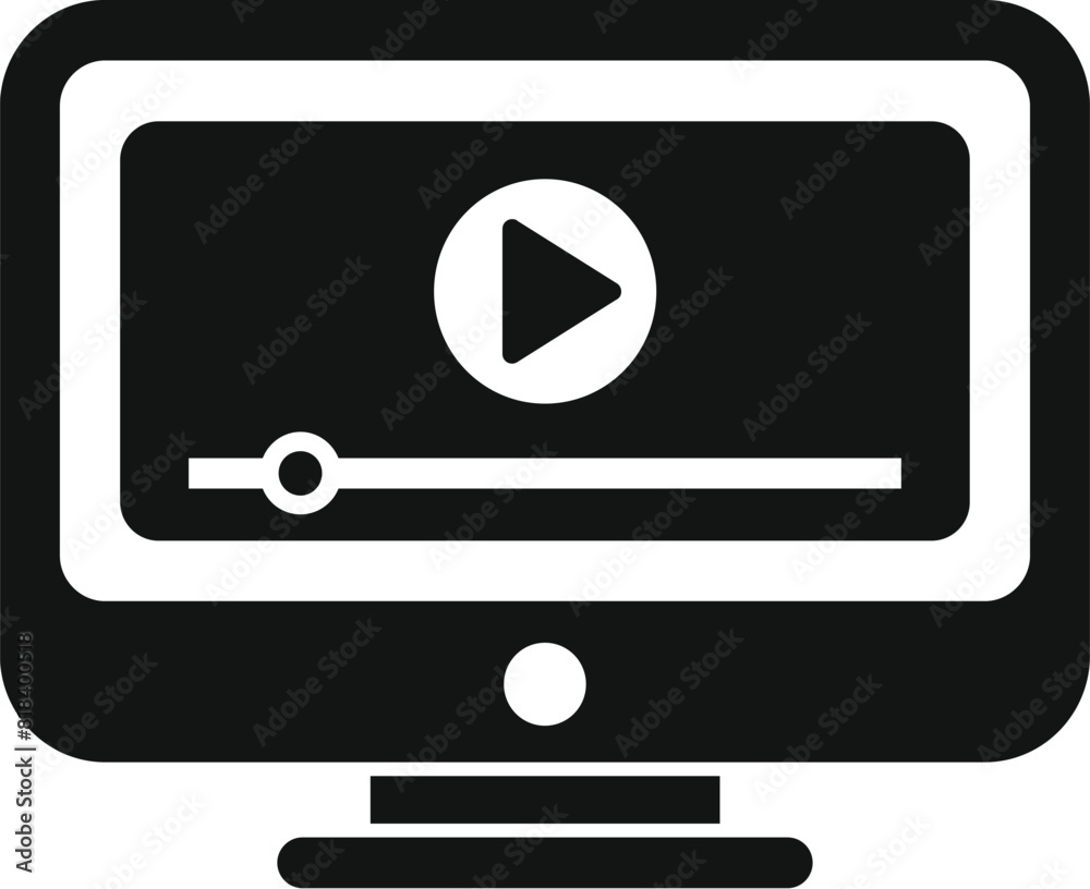 Poster black and white icon of a computer monitor displaying a video player interface