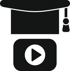 Black silhouette icons of a graduation cap and a multimedia play button