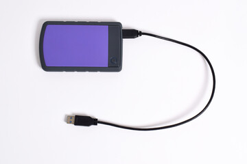 External Hard Disk drive with usb cable isolated on white background. External HDD shock resistance