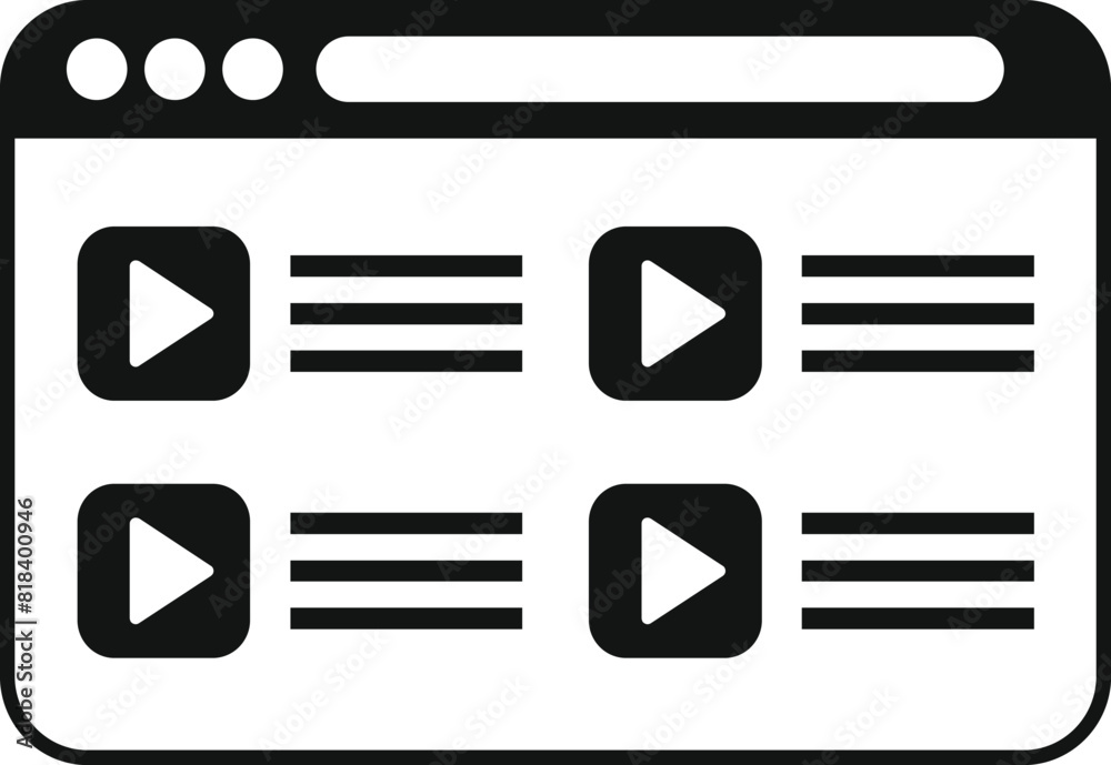 Poster black and white icon representing a web interface with video content and text