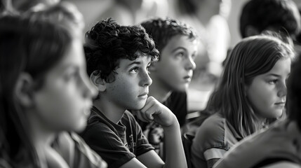 Group of students paying attention to their teacher answering questions PHOTOGRAPHY
