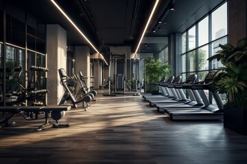 Contemporary Fitness Center Interior with State-of-the-Art Equipment and a Minimalist Design Approach