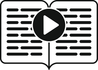 Black and white vector illustration depicting an open book with a central play button, symbolizing multimedia learning