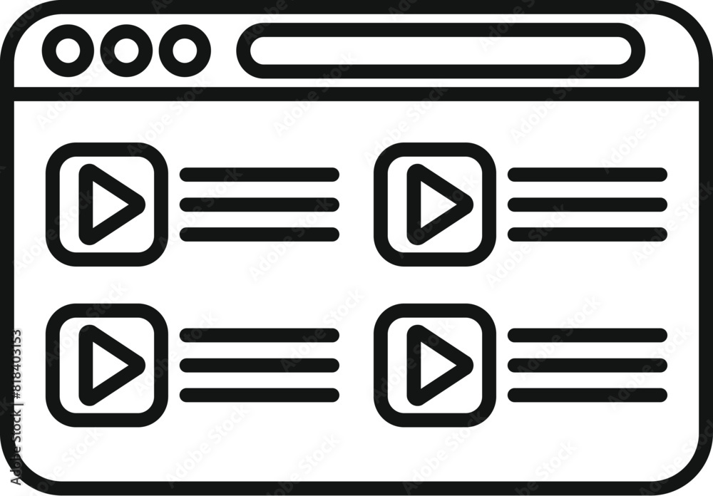 Poster simplified line art of a video streaming web page layout with play buttons