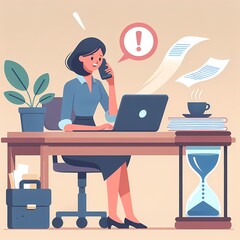 Stressed Office Worker at Desk with Paperwork