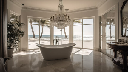 Beautiful luxurious bathroom with a freestanding bathtub