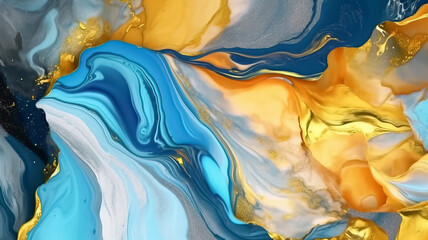 Abstract colorful background. Alcohol ink blue and gray colors translucent