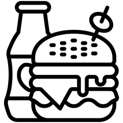 Burger black outline icon, related to street food theme. use for modern concept, app and web development.