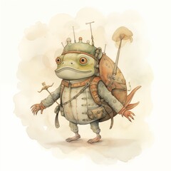 Obraz premium Psychedelic watercolor frog scientist