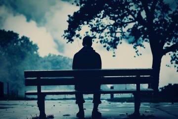 Guilt and remorse: A solitary figure lost in regret sitting alone in park