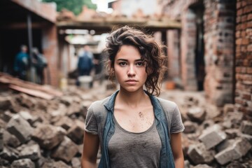 Strength and Grace: A Female Mason's Portrait Against the Industrious Backdrop of a Brickyard