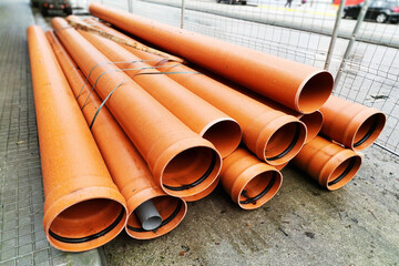 new  pipes at construction site on city streets to change the old pipelines