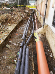 broken pipes at construction site on city streets to change with new ones