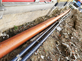 broken pipes at construction site on city streets to change with new ones