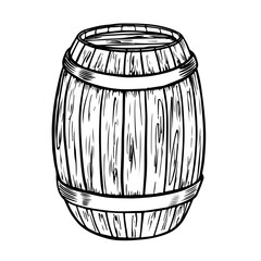 Vector wooden barrel. Hand drawn vintage illustration in engraved style. Alcohol, wine, beer or whiskey old wood keg. Great for pub or restaurant menu, label, poster, logo.