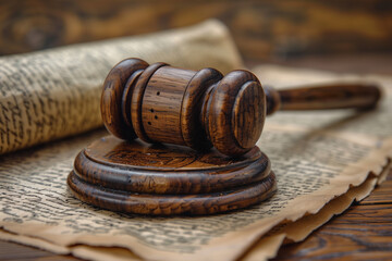 Wooden Gavel on Legal Document