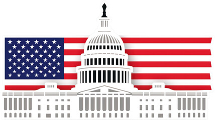 White house with American flag sticker over isolated transparent background