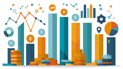 Produce set of icon financial service sector including banking investment insurance fintech solutions. design should clean professional using palette of blue green gray each icon clearly depicting fin