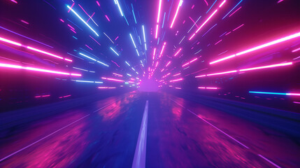 Vibrant Purple and Blue Tunnel With Bright Lights