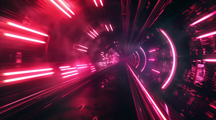 Mysterious Dark Tunnel With Red and Pink Lights