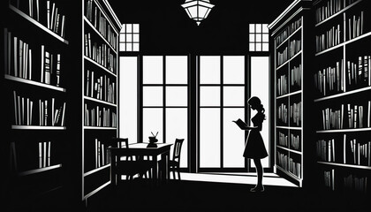 World Book Lovers Day. a girl is reading a book in the library. A girl is reading a book