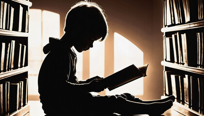 World Book Lovers Day. children are reading a book in the library. A boy is reading a book