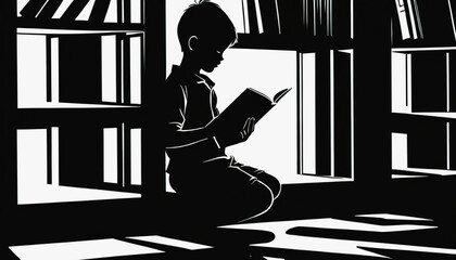 World Book Lovers Day. children are reading a book in the library. A boy is reading a book