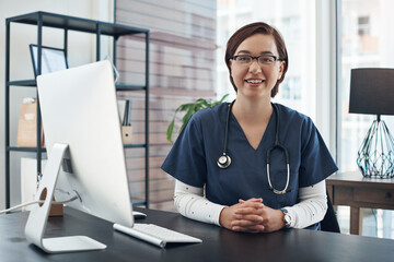 Woman, portrait and doctor in office for healthcare services, advice and consulting in clinic....