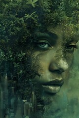 A futuristic portrait of a girl in an ecological world. using eco-future technologies in the ecosystem